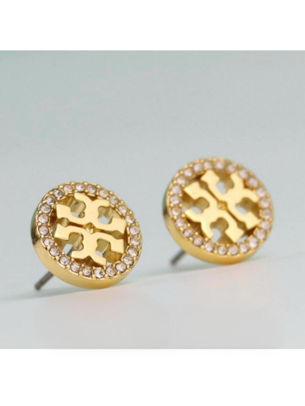 Tory Burch Gold Logo Stud Earrings - Picture 4 of 9